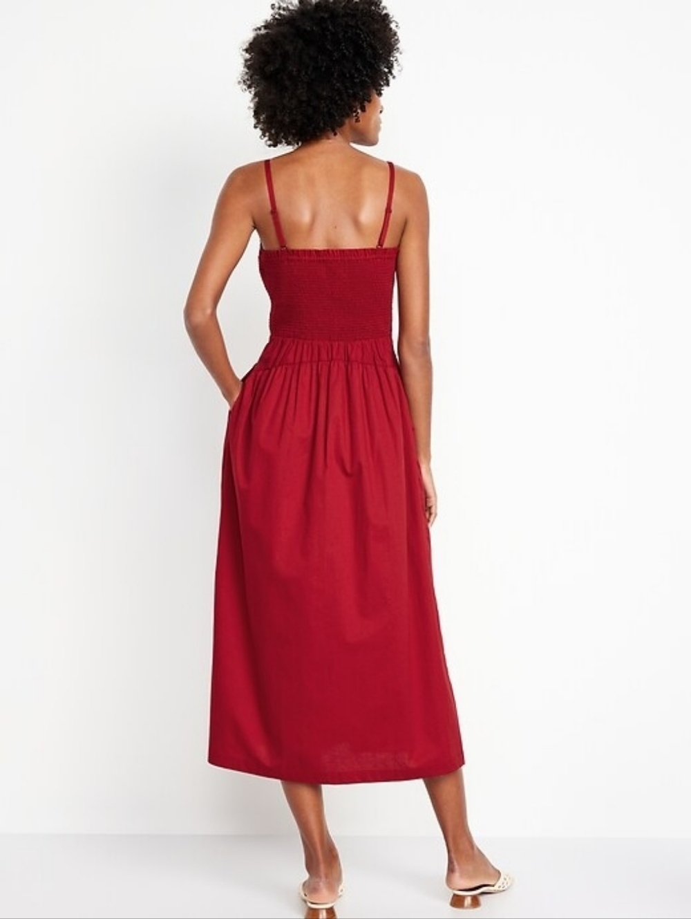 Old Navy Fit & Flare Smocked Midi Dress Cordovan Red LP - Picture 2 of 4